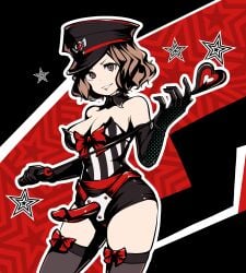 bdsm_outfit bedroom_eyes big_ass big_breasts bondage burlesque dominatrix dominatrix_outfit elbow_gloves femdom happy_dom haru_okumura holding_riding_crop holding_whip kikiu_bd latex_armwear latex_clothing leotard looking_at_viewer peaked_cap persona persona_5 riding_crop sex_toy solo strap-on submissive_pov whip