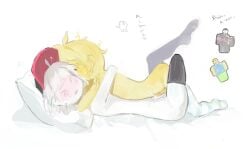 2boys bite_mark cum cum_on_body dick femboy femboy_on_femboy gay gay_sex guest_(roblox) humping noob noob_(forsaken) noob_(roblox) roblox roblox_avatar robloxian small_penis stockings stockings_only sweat sweatdrop white_background