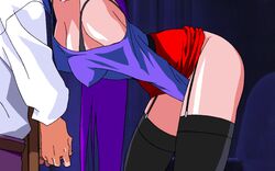 90s animated clothed_masturbation clothing erect_nipples erect_nipples_under_clothes forced_to_watch game_cg imminent_rape imminent_sex knife large_breasts mark_(viper) masturbation purple_hair raped_couple saki_(viper_f40) skirt sogna stockings viper_(series) viper_f40