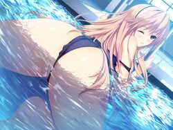 akatsuki_works_hibiki ass blonde_hair blush censored cum long_hair lovely_x_cation swimsuit tsukioka_misasa water