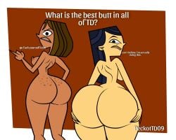 2d 2girls ass big_ass black_hair brown_hair bubble_butt busty courtney_(tdi) emma_(tdi) female female_focus female_only hourglass_figure huge_ass long_hair nude nude_female nudity peckottd09 rear_view short_hair sideboob tagme the_ridonculous_race total_drama_island wide_hips