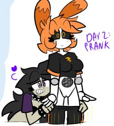 2girls bottomless camilla_(hornyplanters) embarrassed female hornyplanters pantsing pussy robot senftember senftember_(2025) sym_(hornyplanters)