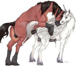 alicorn anal anal_sex ass ass equine feral gay horn horse looking_back male penetration penis redrevolution