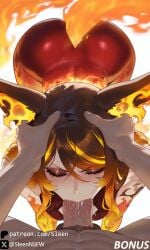 1boy 1boy1girl 1girls ai_generated ass big_ass blowjob breasts cfnm closed_eyes clothed clothed_female clothed_female_nude_male clothing curvy deepthroat face_fuck face_fucking fat_ass fellatio female hand_on_head head_grab male mature_female on_all_fours oral oral_penetration oral_sex pov sinder_(vtuber) sleen straight thick_ass virtual_youtuber vtuber white_background