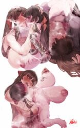 2girls arm_around_neck background blush blush_lines blushing_female breasts breasts_pressed_against_partner breasts_pressed_together brown_hair brunette_hair catfight commission competitive_intercourse competitive_sex cowgirl_position detailed detailed_female detailed_skin grabbing grabbing_another's_breast grabbing_breasts grabbing_from_behind grabbing_neck huge_breasts hugging kissing kubchii lesbian_competitive_intercourse lesbian_focus lesbian_kiss lesbian_sex long_hair looking_at_another missionary_position multiple_views original original_characters pinch pinching_nipples pixiv pixiv_commission playing_with_breasts playing_with_nipple ribbon ribbon_in_hair saliva_drip sexfight sexy steam steaming_body steamy_body steamy_breath sweat sweatdrop sweating sweaty_body sweaty_breasts tagme tattoo tattooed_arm tattoos tied_together tongue tongue_kiss tongue_out wet wet_body white_background yuri