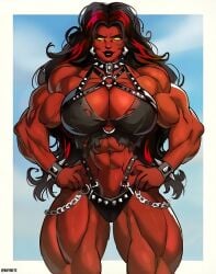 1female 2d 2d_(artwork) 2d_artwork abs adult adult_female antiheroine betty_ross big_breasts big_muscles black_hair black_lipstick black_nails bracelet bracelets breasts earrings erotic erotic_costume female femdom hands_on_hips long_hair looking_at_viewer marvel marvel_comics mommy muscular muscular_female red_body red_hair red_she-hulk red_skin red_skinned_female ripped_clothing solo strong_female superheroine tall_female two-tone_hair whymete yellow_eyes yellow_sclera