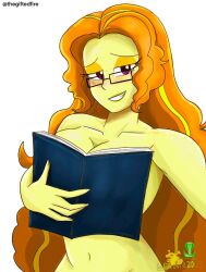 1girls 2025 5_fingers adagio_dazzle alternative_hairstyle antagonist artist_logo artist_name artist_signature big_hair book book_cover cleavage collarbone curly_hair deviantart deviantart_link equestria_girls equestria_girls:_rainbow_rocks eyelashes eyeshadow female glasses hasbro holding_object huge_hair long_hair looking_at_viewer lordshrekzilla20 magenta_eyes naked naked_female no_ai nude nude_female orange_hair ouch_meme rainbow_rocks selfie solo very_long_hair villainess western_cartoon white_background yellow_body yellow_highlights yellow_skin