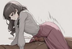 ai_generated cock_under_clothes cumshot fear_and_hunger looking_down marina_(fear_and_hunger) pull_out