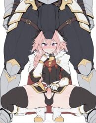 ai_generated astolfo_(fate) blush embarrassed fate_(series) femboy heavy_breathing huge_balls huge_cock kneeling meupfem official_alternate_costume otoko_no_ko penis_awe penis_on_head precum sissy size_difference squatting sweat sweatdrop sweating tagme testicles very_sweaty yaoi