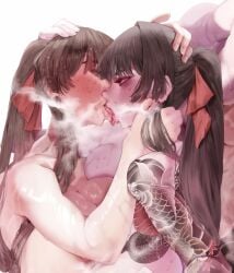 2girls background breasts breasts_pressed_against_partner breasts_pressed_together brown_hair brunette_hair catfight commission competitive_intercourse competitive_sex detailed detailed_female detailed_skin grabbing huge_breasts hugging kissing kubchii lesbian_competitive_intercourse lesbian_focus lesbian_kiss lesbian_sex long_hair original original_characters pixiv pixiv_commission ribbon ribbon_in_hair saliva_drip sexfight sexy sloppy sloppy_kiss steam steaming_body steamy_body steamy_breath sweat sweatdrop sweating sweaty_body sweaty_breasts tagme tattoo tattooed_arm tattoos tied_together tongue tongue_kiss tongue_out wet wet_body white_background yuri