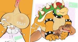 2boys anal anal_sex anthro anthro_on_anthro anus balls bodily_fluids bowser bracelet brown_skin closed_eyes collar cum cum_in_anus dinosaur doggy_style doost duo ejaculation furry furry_male furry_only gay gay_sex genitals glasses hair hand_on_neck horns interspecies king koopa larger_male lying_on_stomach male male/male mario_(series) mature mature_anthro mature_male nintendo open_mouth penis penis_in_anus red_hair reptile royalty scalie sex shell size_difference smaller_male spiked_shell spikes spikes_(anatomy) tail tongue tongue_out turtle tyrannosaurus_rex underwear yellow_skin