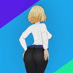 1girls ahoge arcueid_brunestud artist_request ass ass_focus big_butt black_pantyhose blonde_hair blue_skirt breasts butt_focus drawthread_request grabbing_own_ass hands_on_ass huge_ass large_ass large_breasts melty_blood pantyhose short_hair sideboob skirt sweater tsukihime tsukihime_(remake) turtleneck_sweater white_sweater