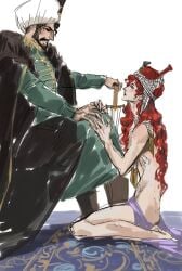 2boys archon_of_flesh beard black_hair femboy gay history kneeling long_hair_male middle_eastern older_male_and_younger_male ottoman_empire persian_(iranian) public_nudity red_hair selim_i shah_ismail size_difference slave sword turban turkish_clothing yaoi