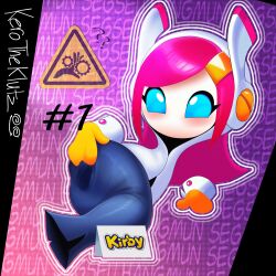 1:1 alien alien_humanoid anthro anus ass big_breasts blue_eyes blush breasts clothed clothed_anthro clothed_female clothing clothing_pull digital_media_(artwork) female floating_hands hair hi_res humanoid kerotheklutz kirby:_planet_robobot kirby_(series) machine mouthless nintendo not_furry pink_hair robot solo spread_butt spreading susie_(kirby) text watermark