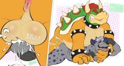 2boys anal anal_sex anthro anthro_on_anthro anus balls bodily_fluids bowser bracelet claws closed_eyes collar doggy_style doost duo ejaculation eyes_closed furry furry_male furry_only gay gay_sex genitals hair hand_on_neck horns hyena interspecies king koopa larger_male lying_on_stomach male male/male mammal mario_(series) mature mature_anthro mature_male nintendo open_mouth penis penis_in_anus red_hair reptile royalty scalie sex shell size_difference smaller_male spiked_shell spikes spikes_(anatomy) spots spotted_hyena stripes tail tentacle tongue tongue_out turtle yellow_skin