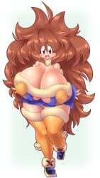 1girls bell big_hair breasts brown_eyes brown_hair cleavage eyelashes female female_focus female_only higuma hips human hyper hyper_breasts large_breasts lisa_(robopon) looking_at_viewer robopon stockings thick_thighs thighs underboob