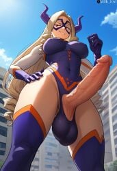 3d absurdly_large_cock ai_generated big_balls big_penis futa_only futanari giant_balls giant_penis giantess milk_itai mount_lady my_hero_academia yuu_takeyama