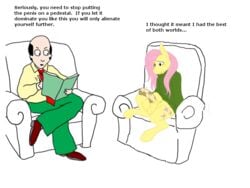 1futa cartoonlion crossover dr._katz dr._katz_professional_therapist english english_text fluttershy_(mlp) friendship_is_magic furry futanari horse horsecock intersex my_little_pony penis sitting straight_hair what white_background