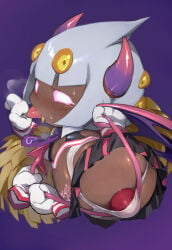 ambiguous_gender animal_genitalia anthro arachnid aroused aroused_face aroused_male arthropod artist_name bedroom_eyes blush bodily_fluids bottomwear brown_body brown_fur butt cheerleader cheerleader_pose clothed clothing clothing_pull crossdressing crossdressing_male crying digital_media_(artwork) fangs femboy fingers fur genital_slit genitals grey_hair hair hi_res horn imminent_sex imp insect kirby:_triple_deluxe kirby_(series) looking_at_viewer looking_back male multi_eye multi_limb narrowed_eyes nintendo open_mouth orange_eyes panties panty_pull pom_poms pubic_tattoo purple_eyes rear_view seduced seductive simple_background solo spider sting stinger stinger_tail suggestive_look suggestive_pose sweat tail taranza tattoo tears teeth text tongue topwear underwear underwear_pull unso uterus white_eyes
