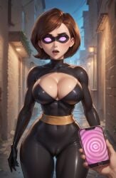 1girls ai_generated big_ass big_breasts big_butt big_thighs cleavage domino_mask female helen_parr hypnosis hypnotic_eyes latex latex_gloves latex_suit masked pdbai tagme the_incredibles thighs wide_hips