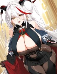 1girls aegir_(azur_lane) ai_generated azur_lane big_breasts breasts female female_focus female_only horns huge_breasts large_breasts light-skinned_female thick_thighs thighs white_hair yellow_eyes