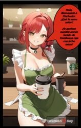 ai_generated brown_eyes first_porn_of_character looking_at_viewer original original_character red_hair ruby_(kamenxboy) smiling spanish_dialogue spanish_text starbucks starbucks_meme watermark