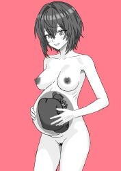 1girls ange_katrina breasts cross_section female fetus hand_on_belly hand_on_stomach legs_together mupe_ex nijisanji nipples open_mouth pregnant pussy ready_to_pop short_hair smile solo standing umbilical_cord uterus virtual_youtuber x-ray