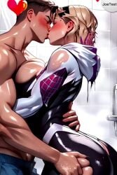 ai_generated animated big_ass big_breasts gwen_stacy gwen_stacy_(spider-verse) intimate kissing kissing_sound_effect making_out marvel marvel_comics peter_parker shitpost shower spider-gwen spider-man spider-man:_across_the_spider-verse spider-man:_into_the_spider-verse torn_clothes video