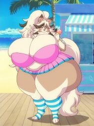 big_breasts breasts cleavage female fenrir_brown furry garnet_(thicccomplex) huge_breasts lycanroc pokemon pokemon_(species) thick_thighs wide_hips