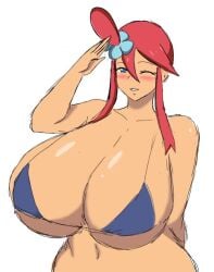 alternate_breast_size big_breasts breasts_bigger_than_head huge_breasts human human_only momiji_(artist) nintendo pokemon pokemon_bw skyla_(pokemon) tan-skinned_female tan_skin