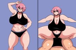 1boy 1girls 2koma big_breasts blue_eyes breasts curvaceous_female curvaceous_figure curves curvy_body curvy_hips curvy_thighs exercise freckles huge_breasts large_breasts mature_female maymayuumi mayumi_oka milf oka_mayumi original_character pink_hair short_hair simple_shading sketch sports_bra sportswear tagme thick thick_ass thick_legs thick_thighs thighs tomboy trainer training workout