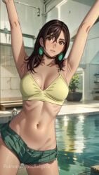 2dpocketgirls ai_assisted ai_generated belly_button bikini bouncing_breasts brown_eyes brown_hair dancing dandadan earrings medium_breasts momo_ayase short_hair slender_body slender_waist tagme video