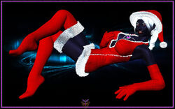 black_skin christmas dark_skin drow elf female holidays red_eyes santa white_hair