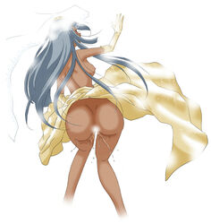 ass bare_back breasts code_geass dark-skinned_female dark_skin dress elbow_gloves female female_ejaculation gloves grey_hair long_hair nipples solo studio_waltz villetta_nu