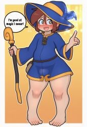 1boy 1boys 2d ai_generated anus anus_peek ass barefoot brown_eyes brown_hair bulge bulge_through_clothing bulge_under_clothes casey_(stuck_at_home) david1231245 fat_ass feet femboy gay happy magic magic_user magical male male_only penis stuck_at_home thick_thighs thighs visual_novel_style wizard wizard_hat wizard_robe