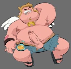 balls boner erection gravity_falls love_god male male_only overweight overweight_male penis penis_out posduroo shirtless solo solo_male wings