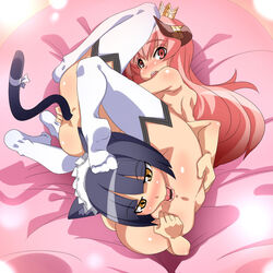 2girls 69 anilingus animal_ears anus ass ass_grab blue_hair blush cat_ears censored crown female hair horns ken_to_mahou_to_gakuen_mono kirschtorte kratius licking lying maid_headdress multiple_girls nude open_mouth oral pink_eyes pink_hair tail thighhighs tongue yamagata_(artist) yellow_eyes yukke_(yamagata) yuri