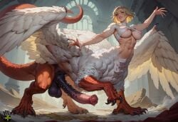 1futa 2024 absurdly_large_cock ai_generated animal_genitalia animal_penis balls blonde_hair centauroid chimera claws delicious_in_dungeon dragon dungeon_meshi falin_touden falin_touden_(chimera) feathered_wings feathers futa_focus futanari giant_penis half_dragon horse_penis horsecock horsecock_futanari huge_balls huge_cock large_futanari large_penis monster_girl scales short_hair sixfingersai spiked_penis tail taur underboob