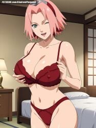 ai_generated aindroidparanoid ass bed bedroom big_ass big_breasts bra breast_grab breasts busty cameltoe curvy fat_ass female female_only flirting grabbing_own_breast green_eyes hips huge_ass huge_breasts indoors large_ass large_breasts lingerie naruto naruto_(classic) naruto_(series) naruto_shippuden ninja nipples panties pink_hair pussy sakura_haruno seductive sensual short_hair spiky_hair squeezing_breast stable_diffusion voluptuous wide_hips