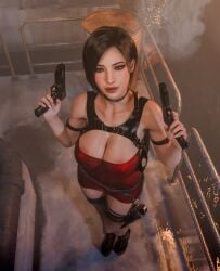 ada_wong big_ass big_breasts heels nipple_slip resident_evil short_dress short_hair stockings