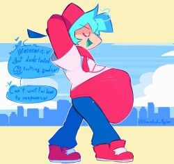 1boy ambiguous_prey animated animation blue_hair boyfriend_(friday_night_funkin) closed_eyes femboy femboyfriend friday_night_funkin fully_clothed hat heart implied_respawning male male_pred nightlesscrows respawning text text_bubble vore vore_belly walking