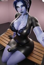 ai_generated big_balls big_penis bulge bulge_through_clothing bulge_under_clothes cum futanari milk_itai overwatch selfie widowmaker