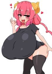 breasts_bigger_than_head covered_nipples dragon_girl dragon_horns female female_focus female_only horns huge_breasts humanoid hyper_breasts ilulu_(dragon_maid) light-skinned_female light_skin looking_at_viewer miss_kobayashi&#039;s_dragon_maid moyashi_udon nipple_bulge on_knees pasties red_hair shortstack small_but_busty tongue_out twintails voluptuous