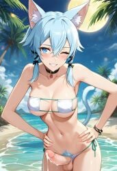 1futa ai_generated animal_ear_fluff animal_ears armpits balls beach bikini_top blue_hair breasts cat_ears cat_tail catgirl confident cowboy_shot cum cum_drip cum_dripping_from_penis cum_on_penis dark_cultist dickgirl erect_penis erection eyepatch_bikini futa_only futa_sans_pussy futanari hands_on_hips kemonomimi leaning_forward looking_at_viewer medium_breasts moon moonlight mostly_nude navel night night_sky nipples outdoors palm_tree palm_trees penis self_upload short_hair sidelocks sinon smile solo solo_futa standing sword_art_online tail water wink winking_at_viewer