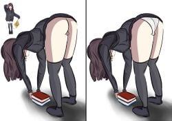 1girls anyalopa ass ass_focus bent_over black_clothing book colored female highres hoodie menhera_chan_(nanase_kurumi) no_panties panties white_panties