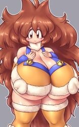 1girls bell big_hair breasts brown_eyes brown_hair cleavage eyelashes female female_focus female_only higuma hips hyper hyper_breasts large_breasts lisa_(robopon) looking_at_viewer robopon stockings thick_thighs thighs underboob