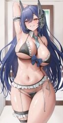 1girls armpits big_boobs big_breasts big_tits bikini boobs breasts bsmage eyebrows_visible_through_hair female girls'_frontline hair_between_eyes hourglass_figure long_hair long_hair_female navel necktie one_arm_up raised_arm ribbon tar-21_(girls'_frontline) thick_thighs thighs tits woman