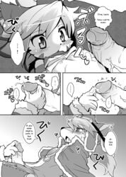 blush breasts canine clothing comic cum dripping elh_melizee english_text erection female goggles half-dressed handjob interspecies male monochrome page_15 penis red_savarin ro shirt shirt_lift small_breasts solatorobo straight text translated uncensored