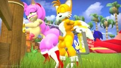 1girls 2boys 3d 3d_animation amy_rose animated anthro areola balls big_breasts erect_nipples erection female fox hedgehog loop looping_animation male miles_prower nipples nude penis sex sonic_(series) sonic_the_hedgehog sound tagme tails_the_fox trio video wector