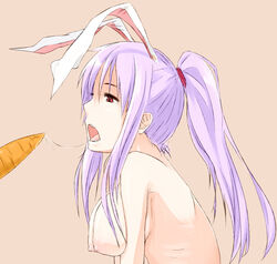 animal_ears breasts bunny_ears bust carrot highres ibuki_notsu large_breasts multi_ear nipples notsugimi open_mouth ponytail purple_hair reisen_udongein_inaba ribs saliva saliva_trail sexually_suggestive tied_hair touhou